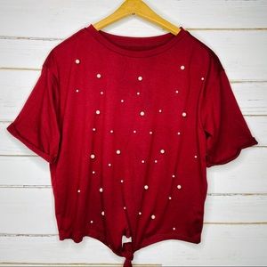 Pearl Tie Front Tee L